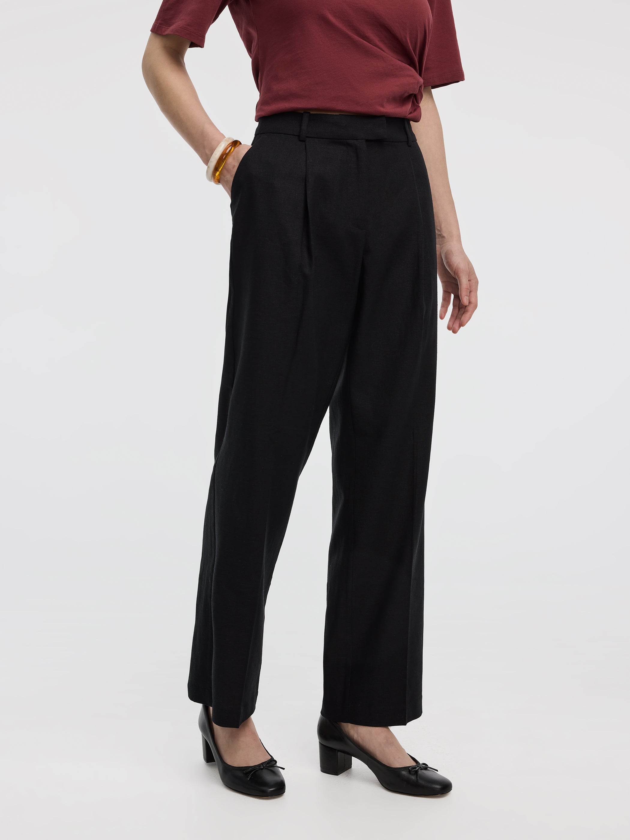 Linen-Blend Straight-Leg High-Rise Pant
