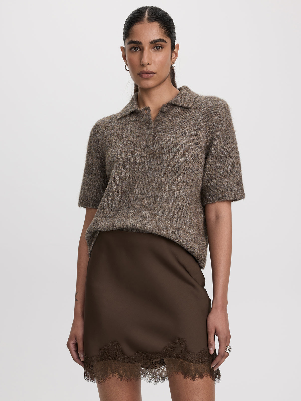 Satin Mini-Skirt with Lace Trim