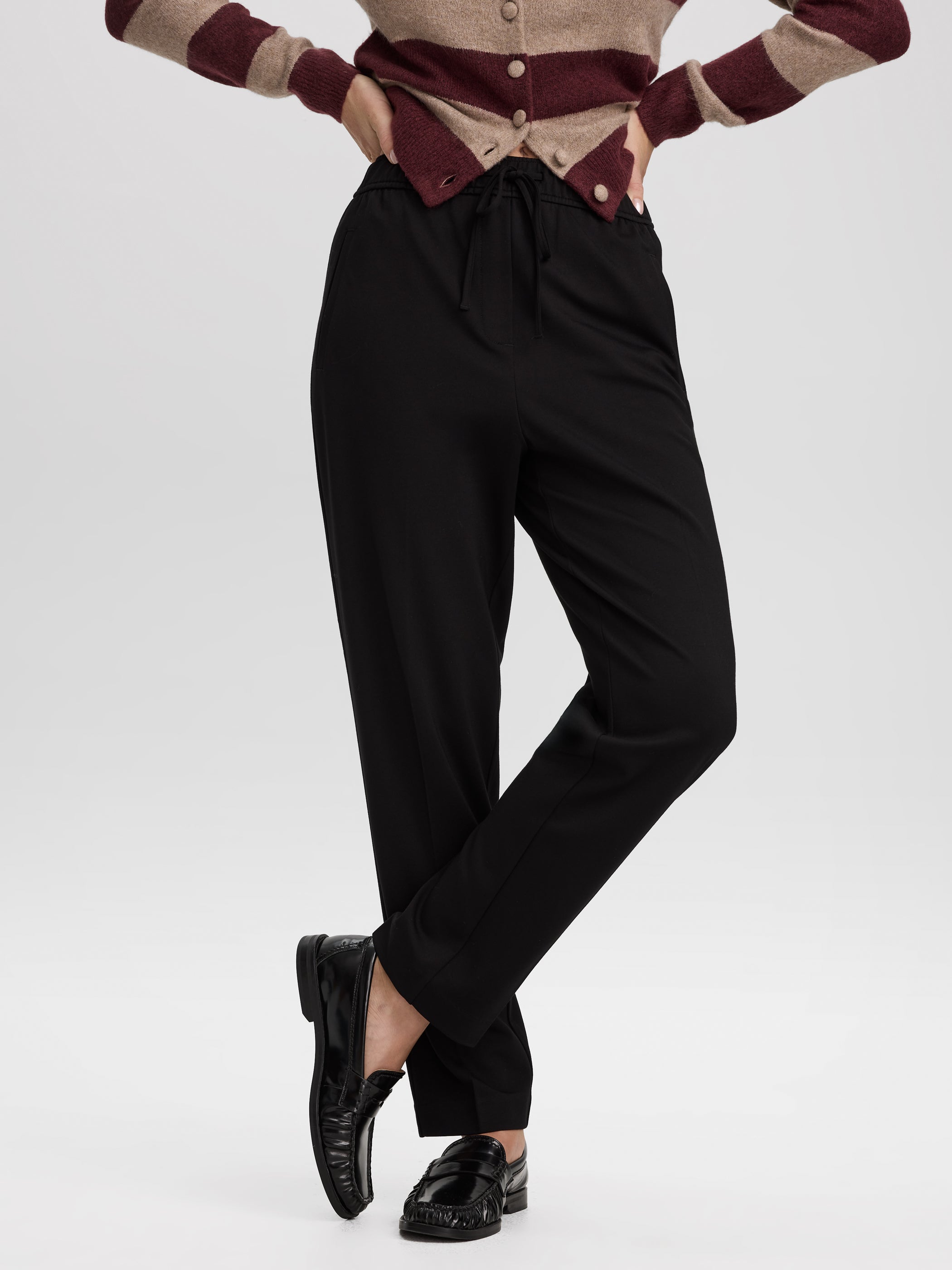 Tapered-Leg High-Rise Pants with Elastic Waistband