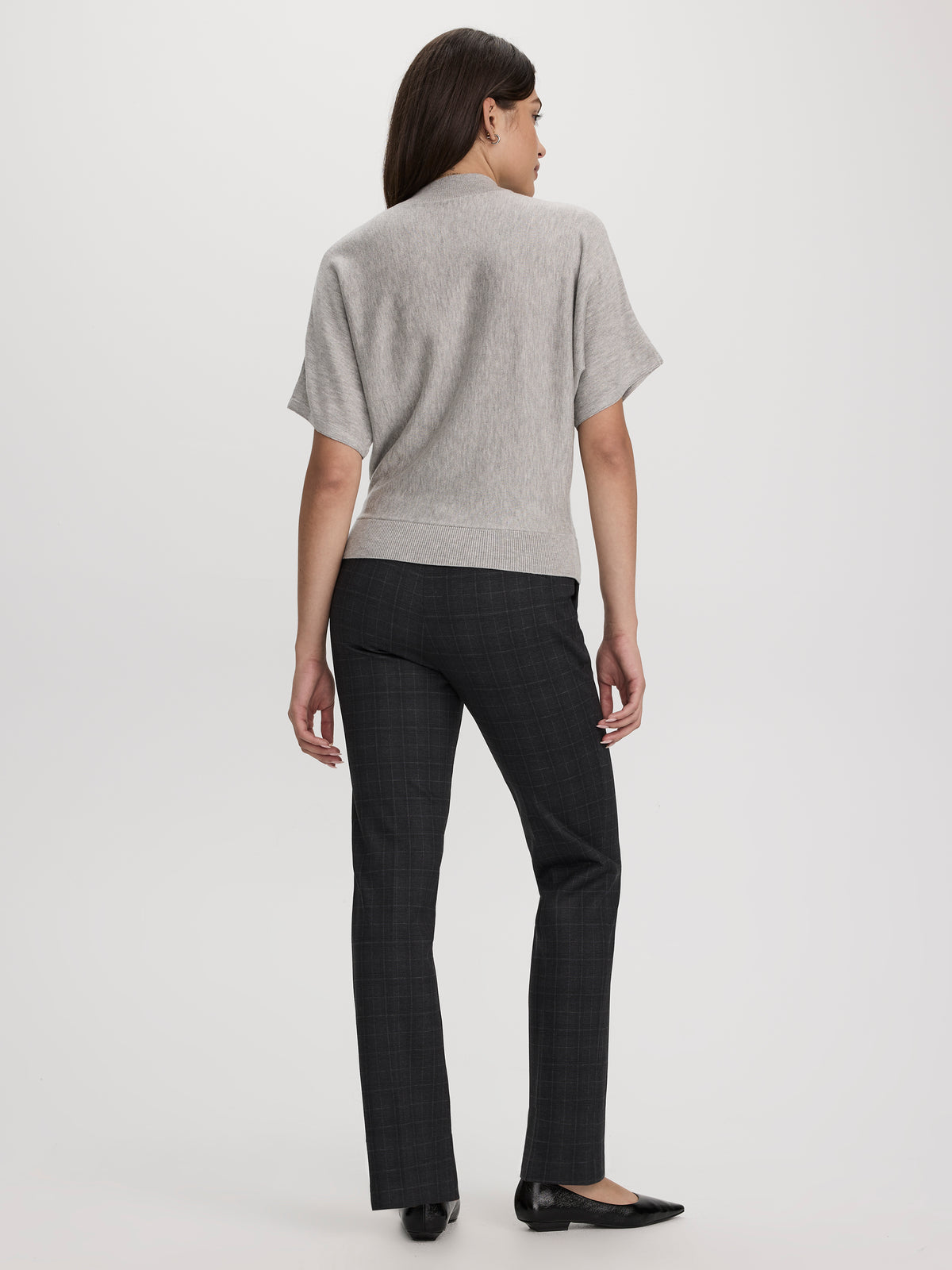 Merino-Blend Short-Sleeve Mock-Neck Sweater