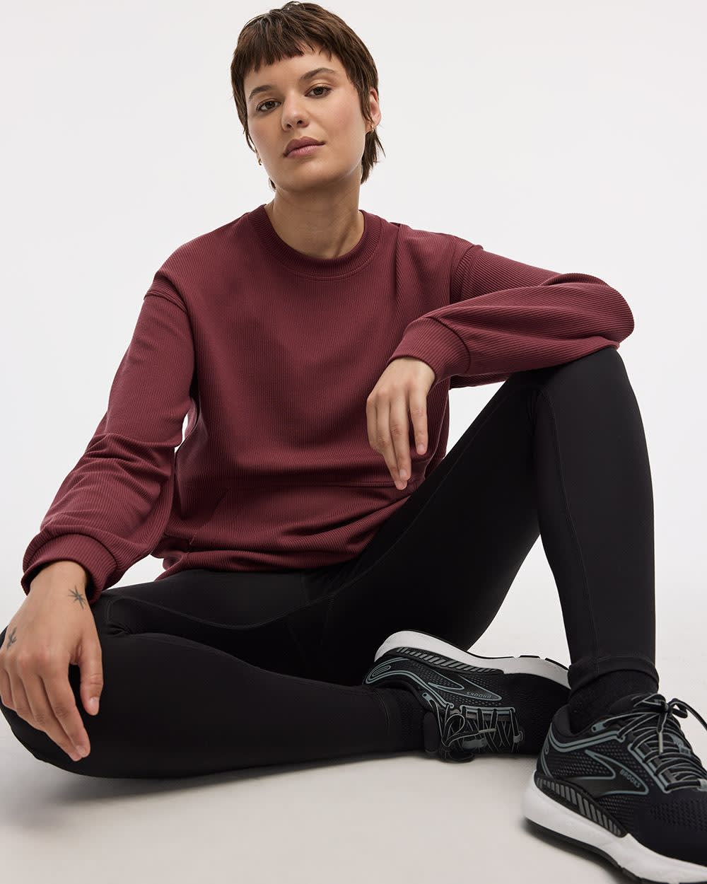 Pull en tricot ottoman à manches longues et col rond - Hyba