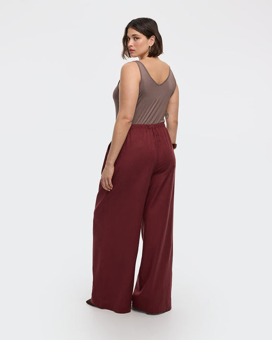 Pantalon à jambe large en mélange de lin
