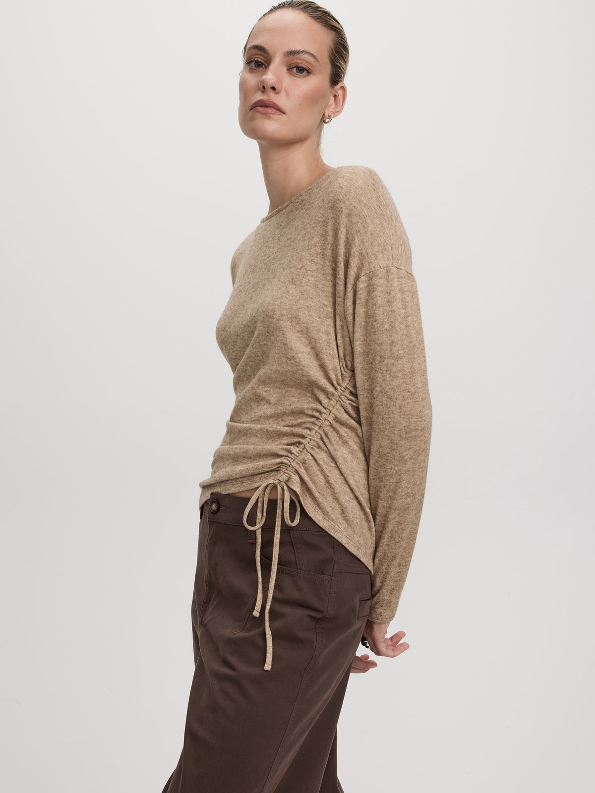 Long-Sleeve Top with Shirred Side