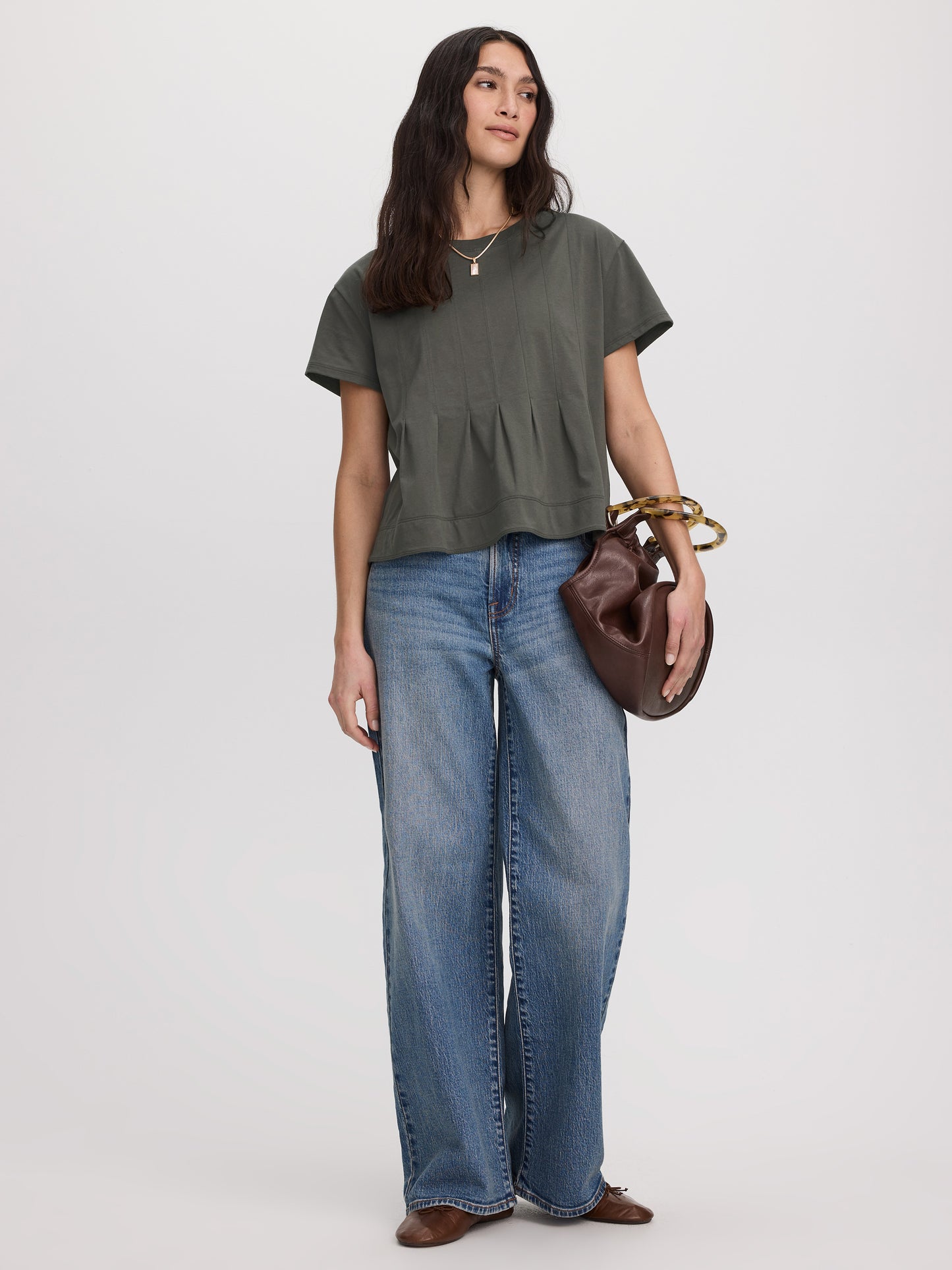 Short-Sleeve Crew-Neck Peplum Blouse