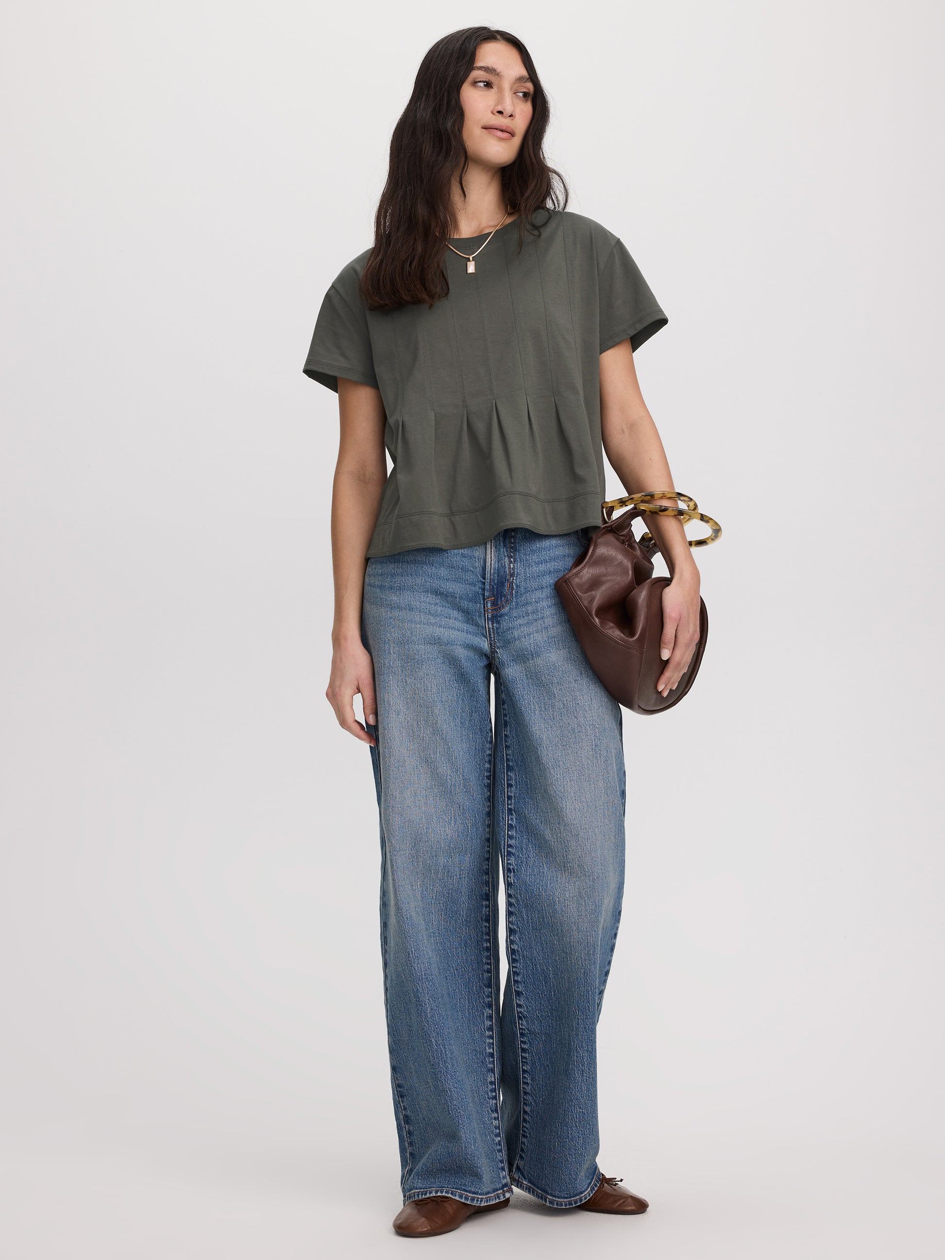 Short-Sleeve Crew-Neck Peplum Blouse