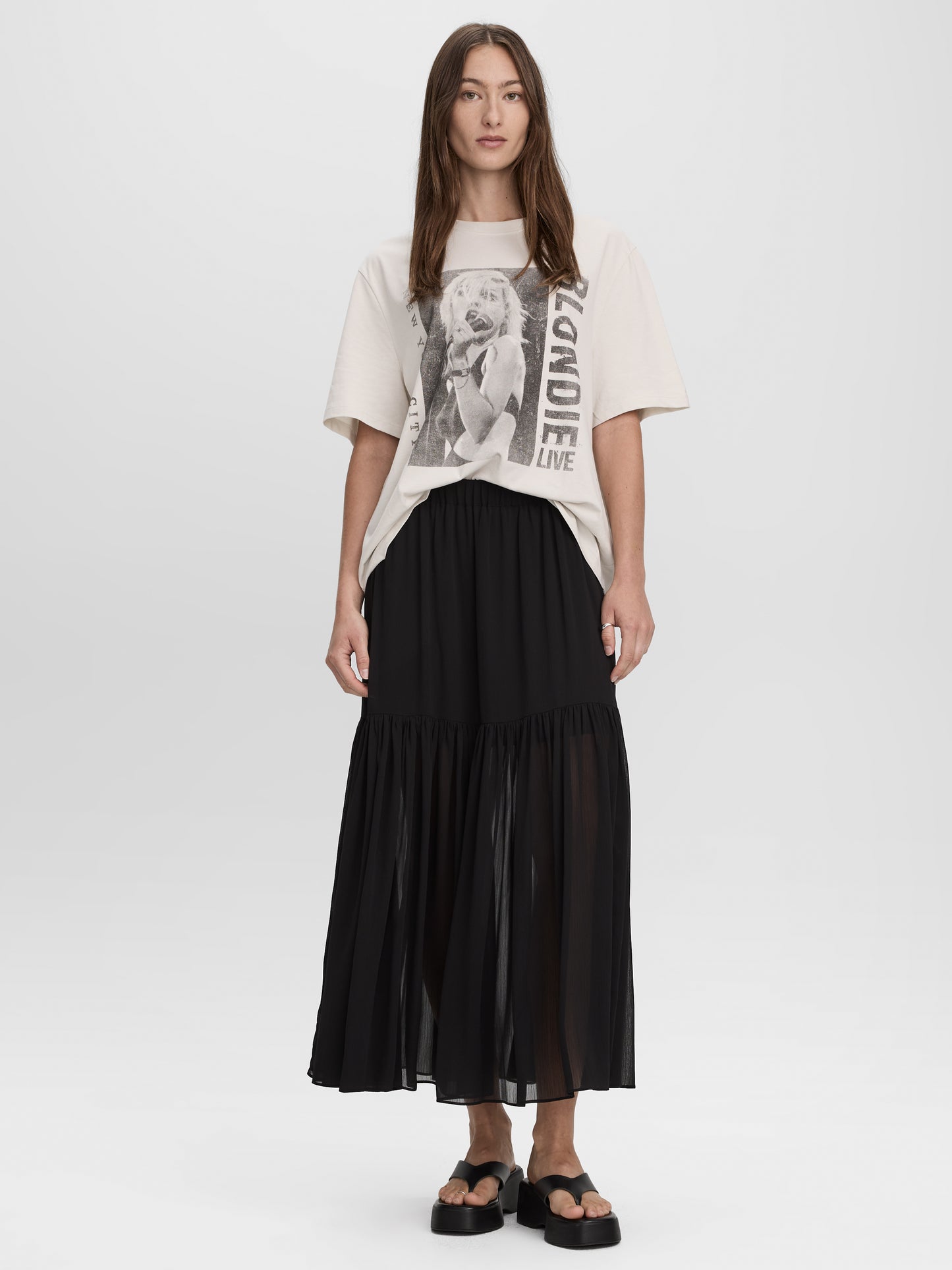 Pleated-Chiffon Maxi Skirt
