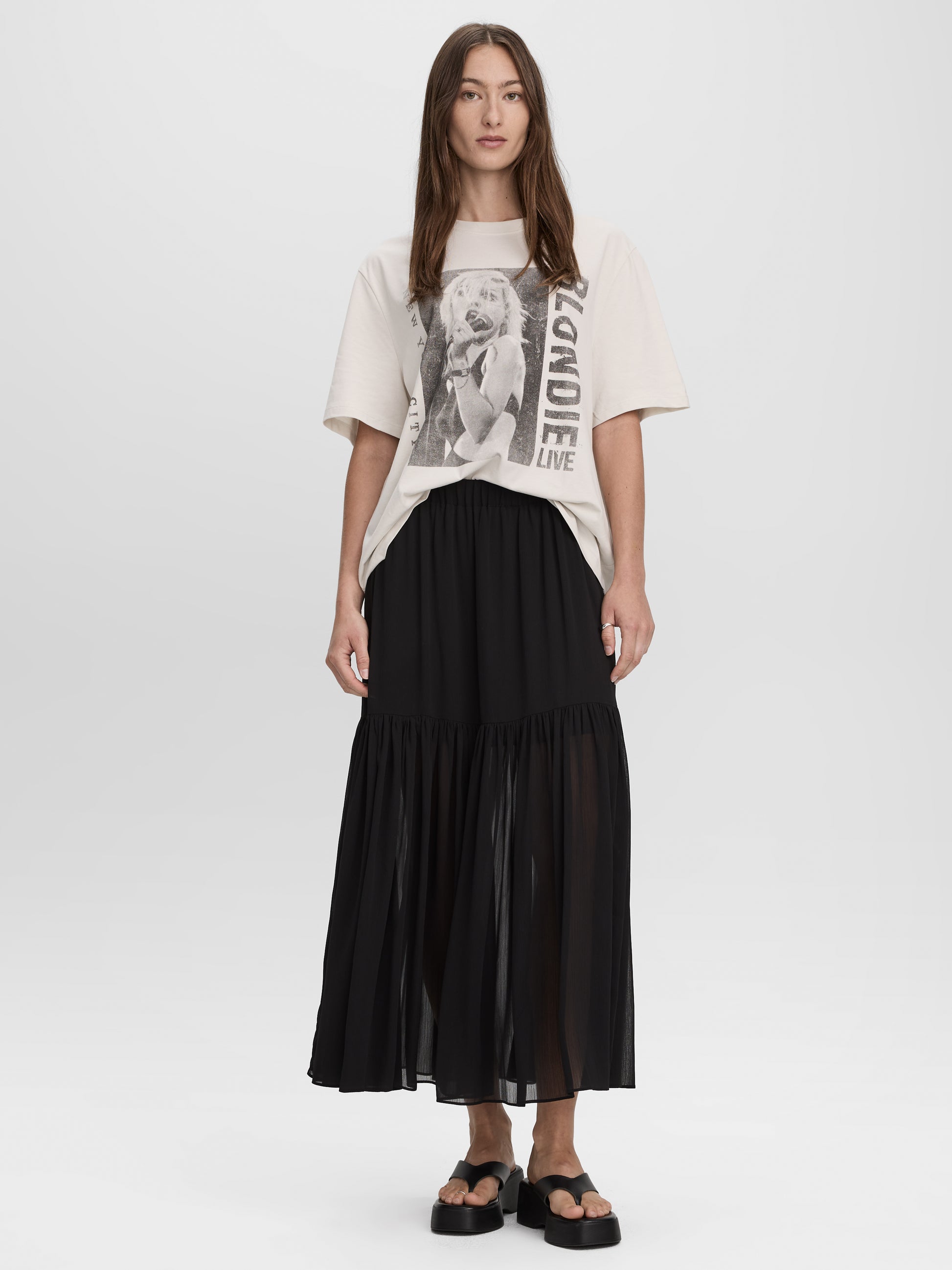Pleated-Chiffon Maxi Skirt