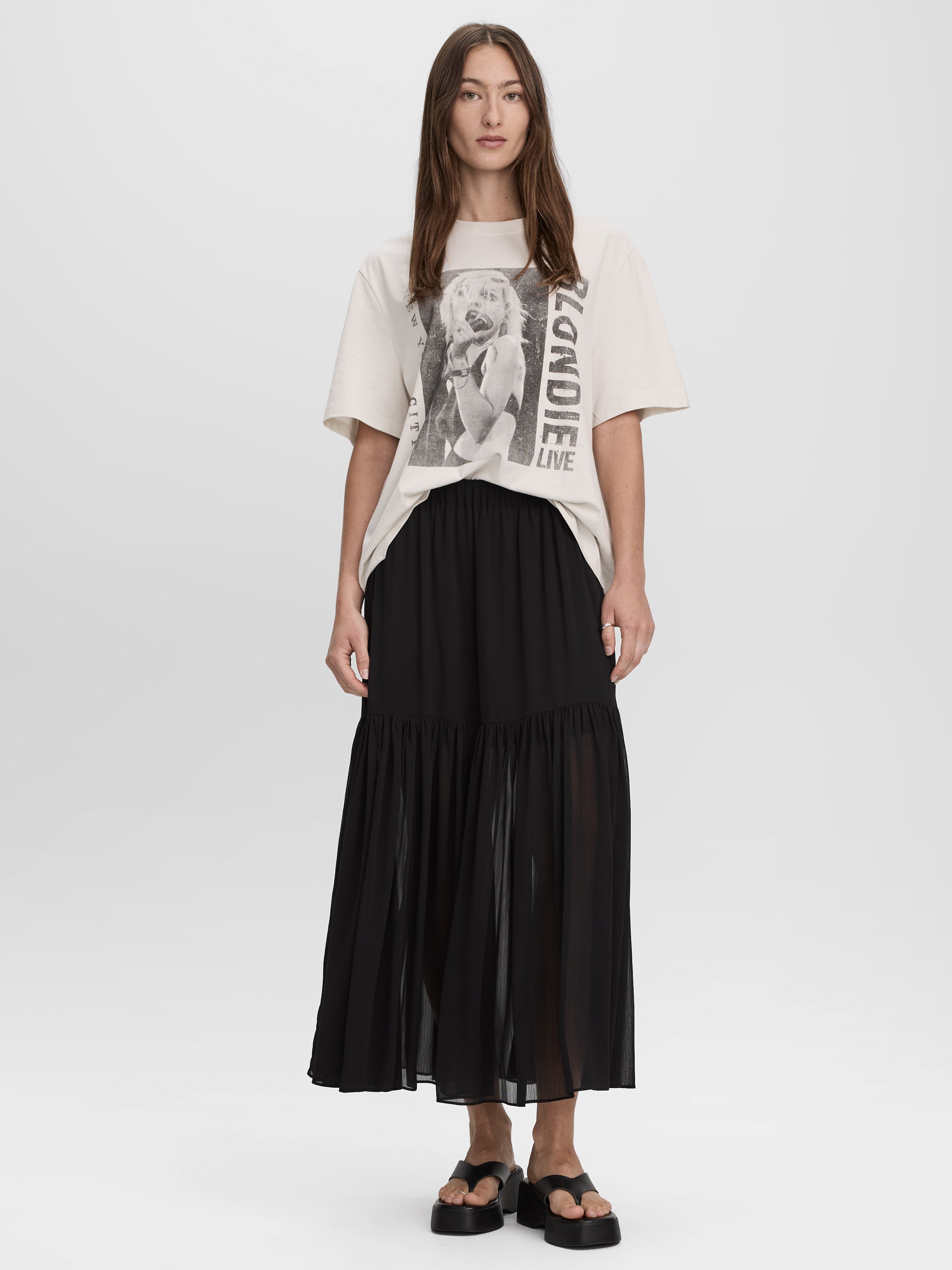 Pleated-Chiffon Maxi Skirt