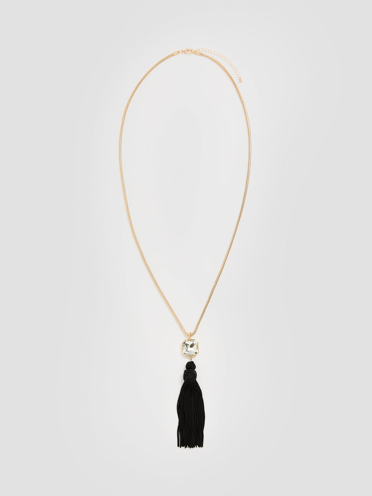 Necklace with Rhinestone and Knotted Fringe