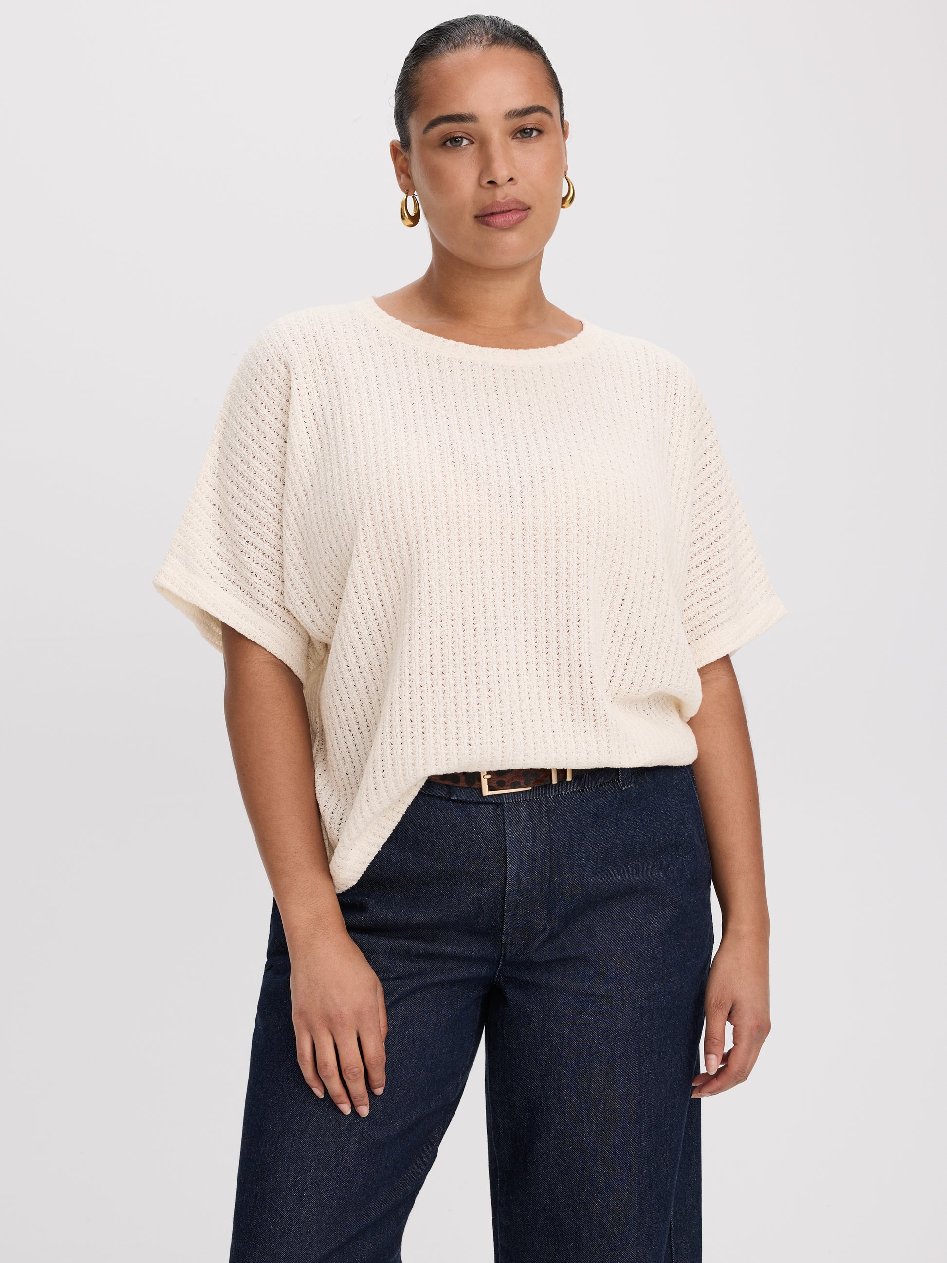 Short-Sleeve Crew-Neck T-Shirt with Pointelle Stitches