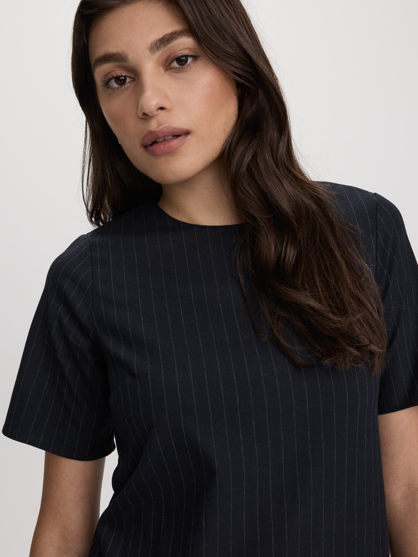 Elbow-Sleeve Crew-Neck Mini Dress