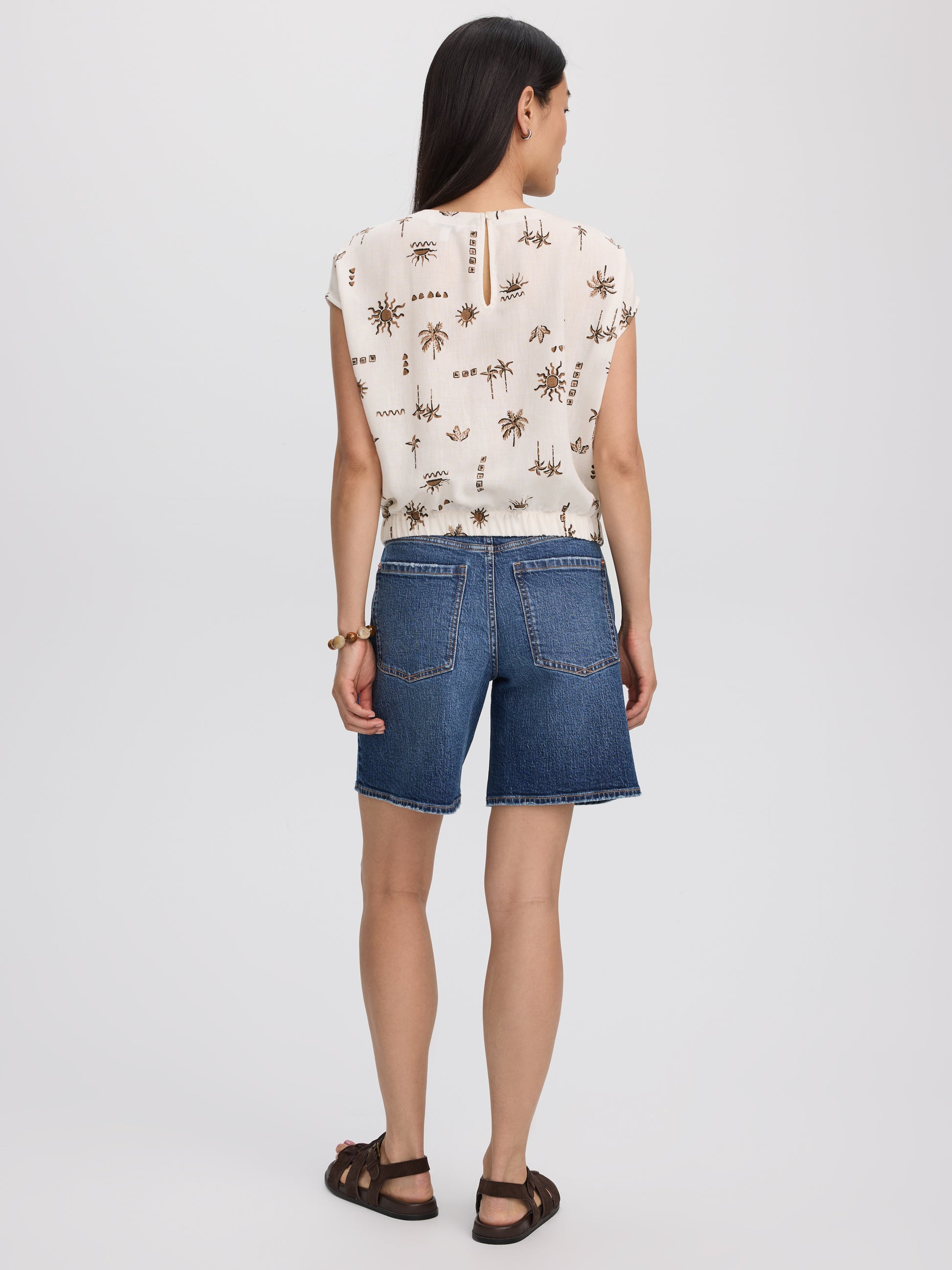 Extended-Sleeve Crew-Neck Blouse with Elasticated Hem