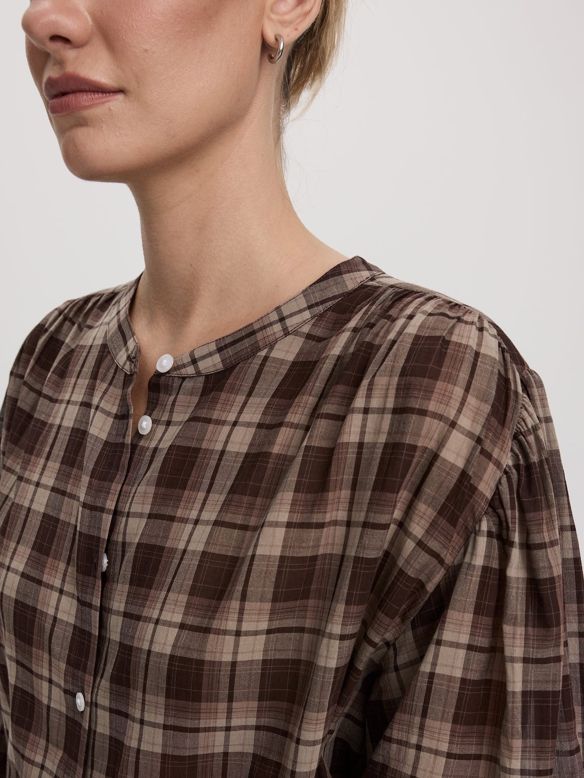 Crew-Neck 3/4-Puffy-Sleeve Blouse