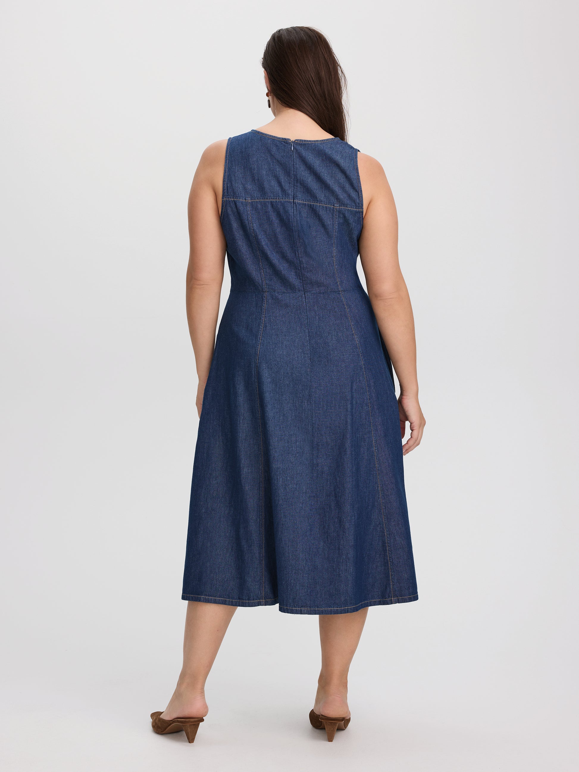 Sleeveless V-Neck Denim Dress