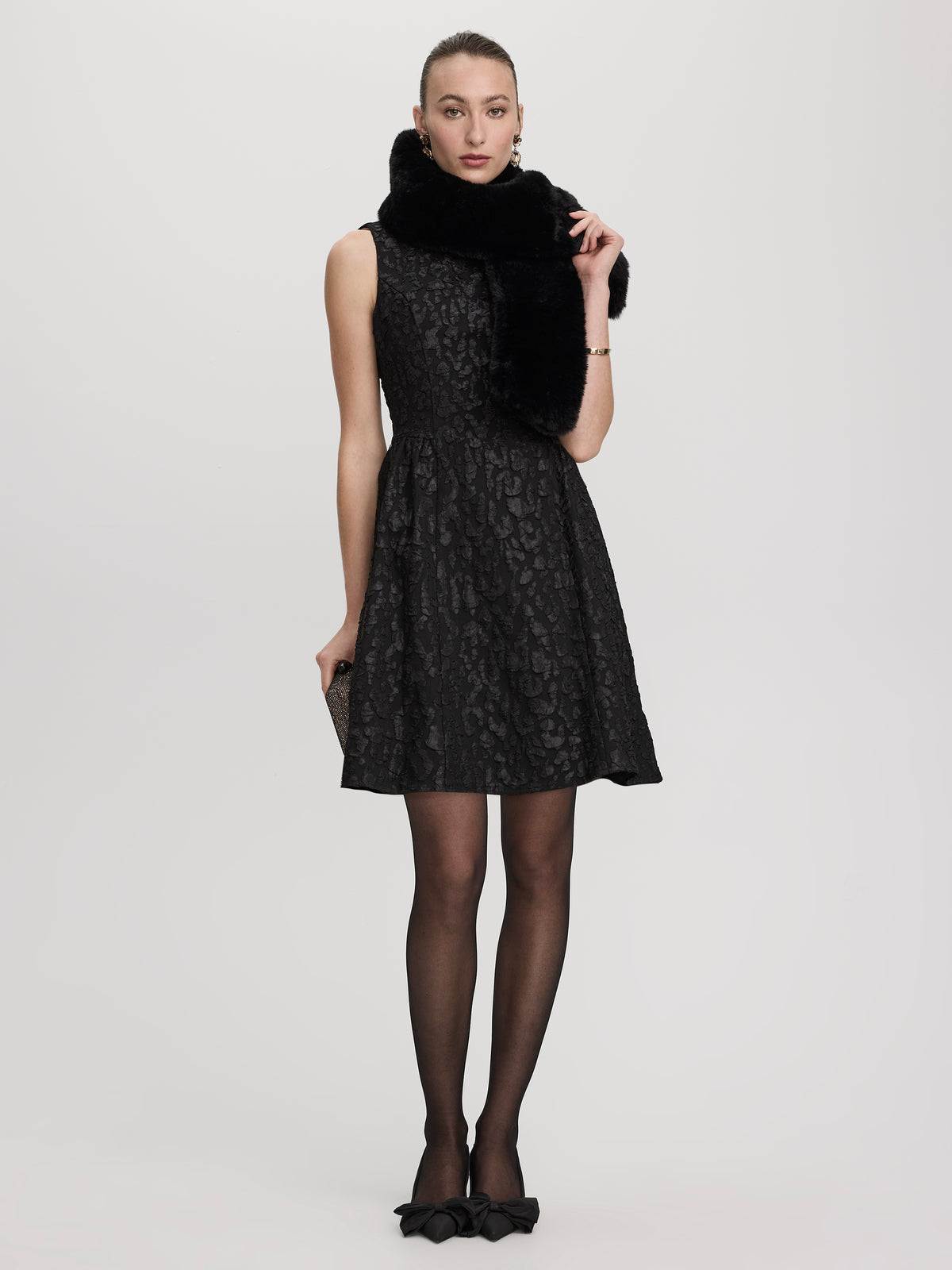 Sleeveless Boat-Neck Fit-and-Flare Mini Dress