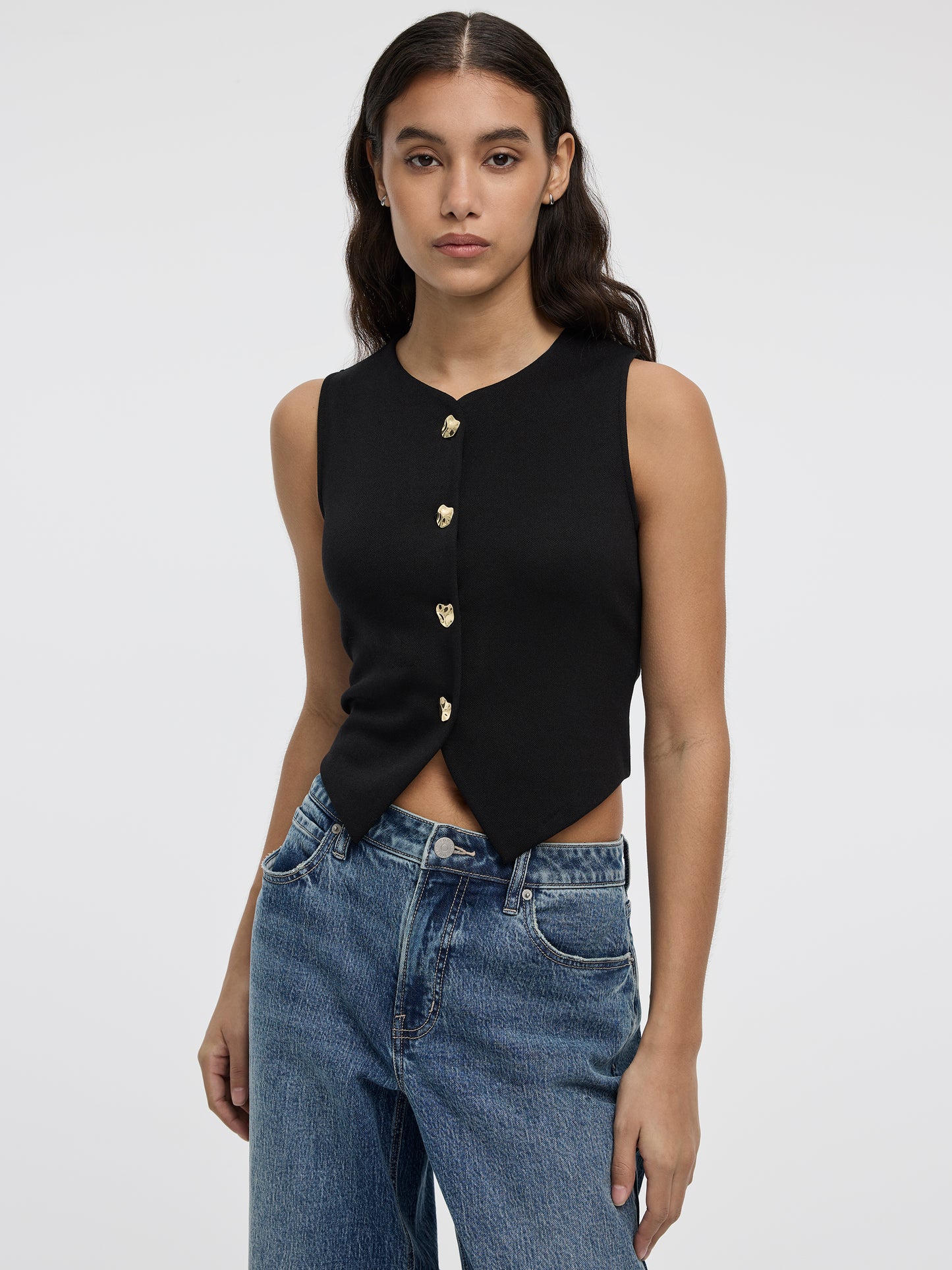 Veste sans manches à col rond