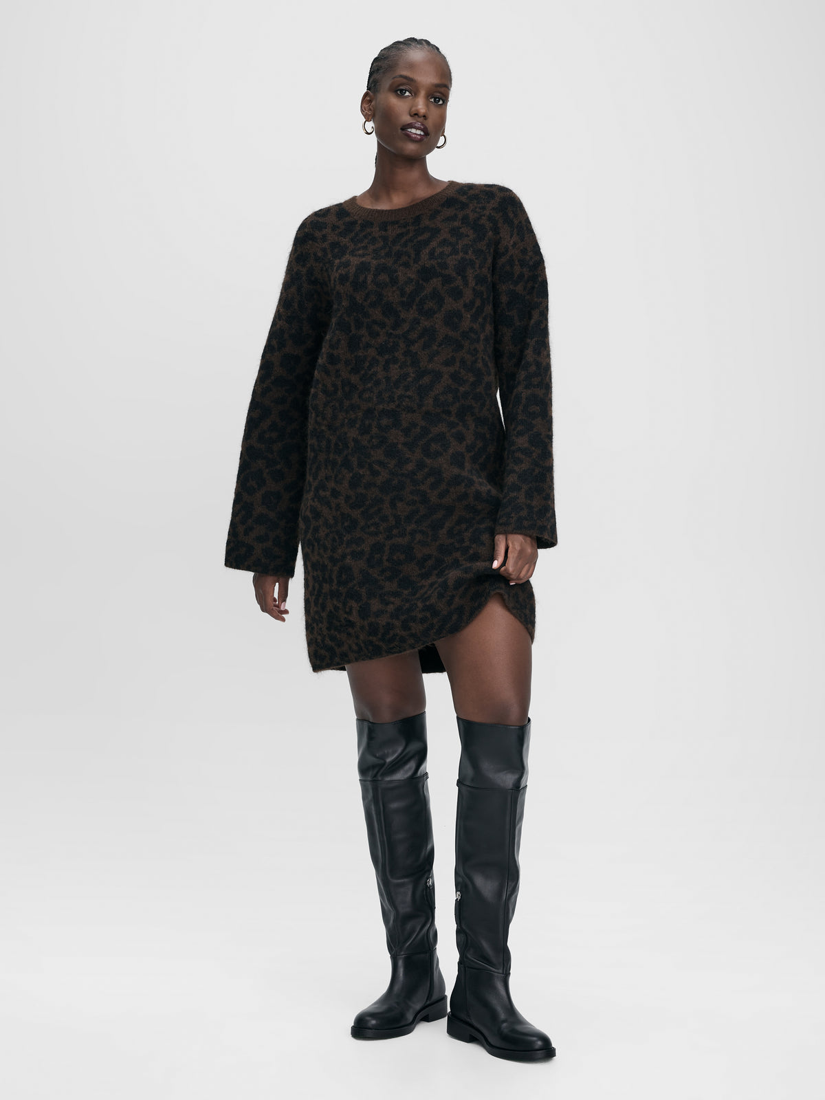 Long-Sleeve Crew-Neck Mini Dress
