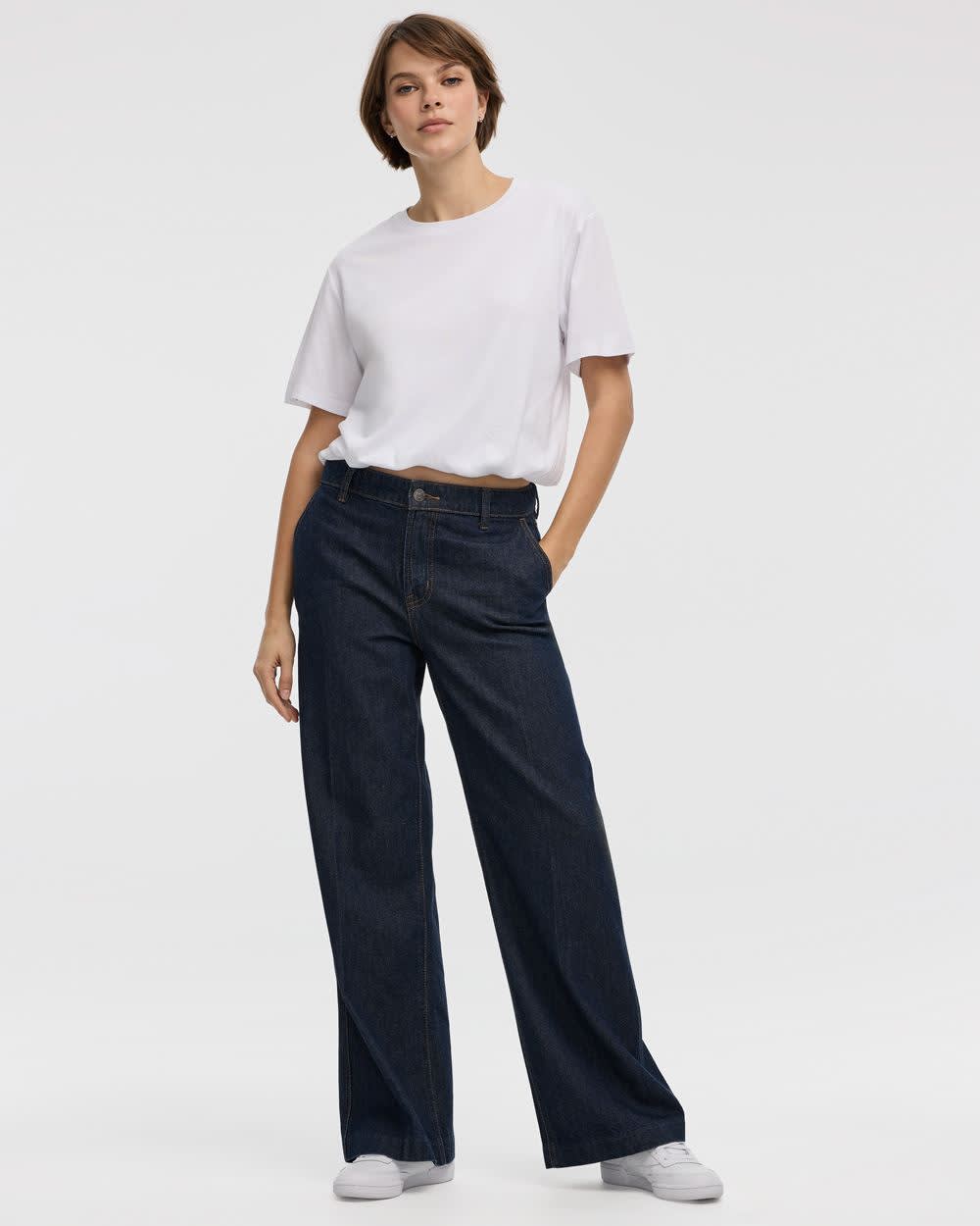 Wide-Leg Mid-Rise Denim Trousers