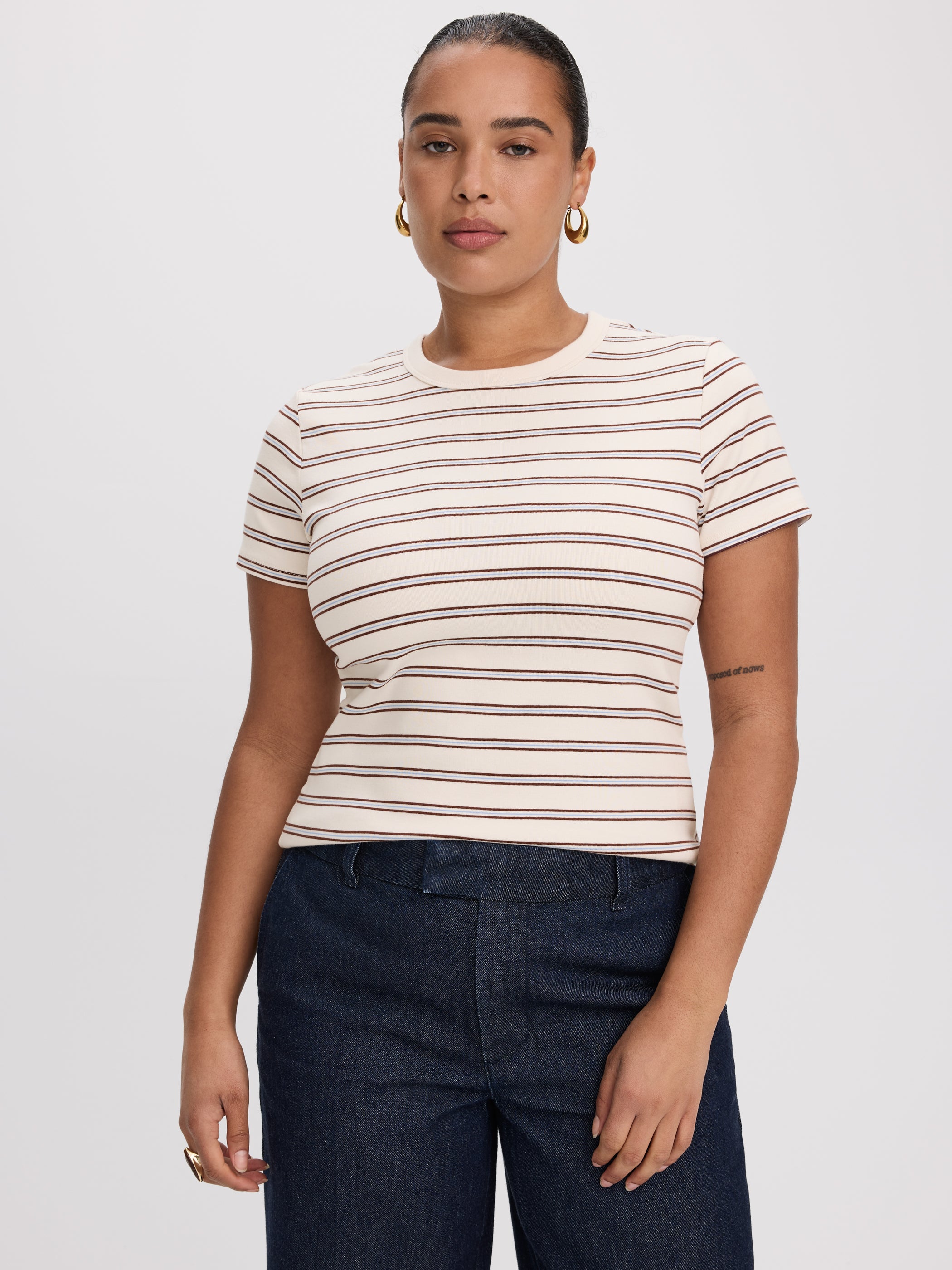 Striped Fitted Crew-Neck Ribbed T-Shirt