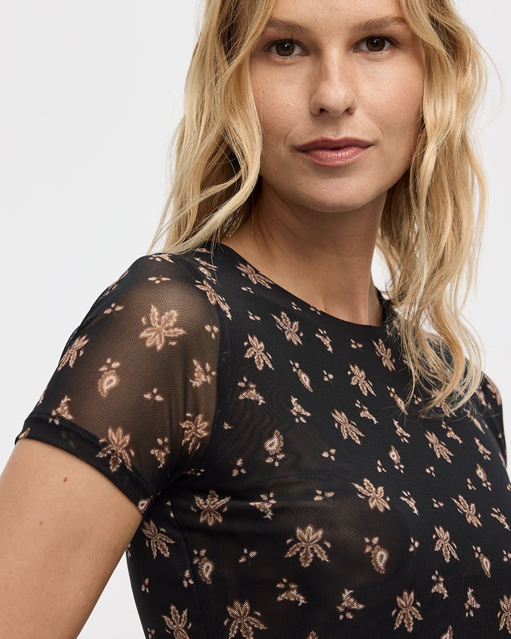 Short-Sleeve Crew-Neck Mesh Top