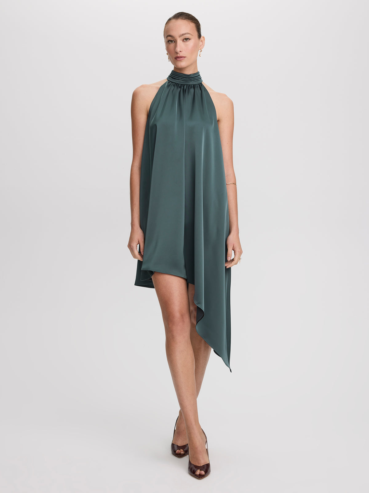Sleeveless Halter-Neck Satin Dress