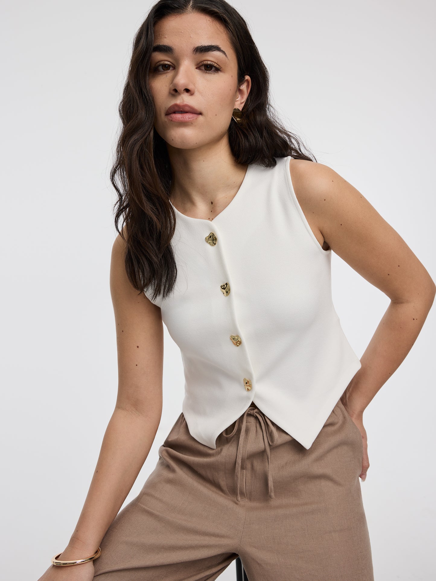 Veste sans manches à col rond