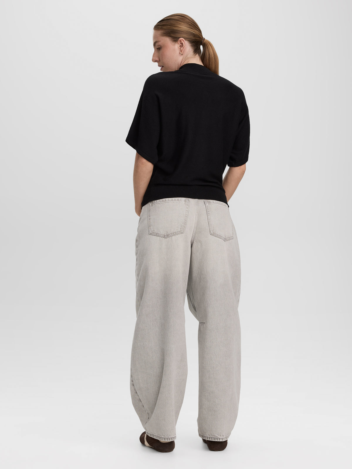 Merino-Blend Short-Sleeve Mock-Neck Sweater