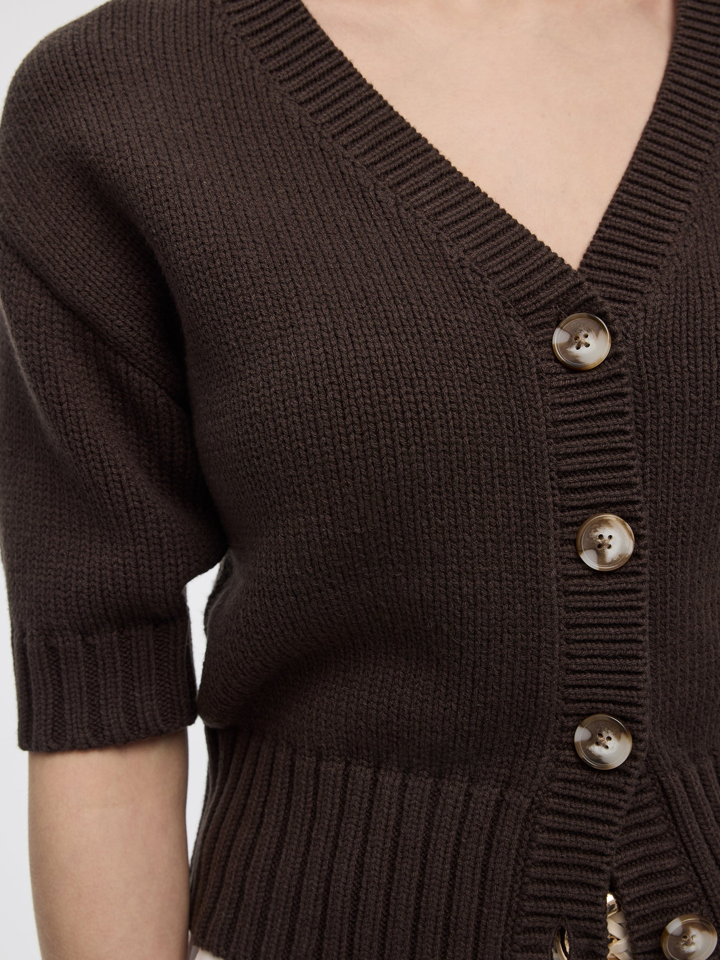 Loose Elbow-Sleeve V-Neck Cardigan