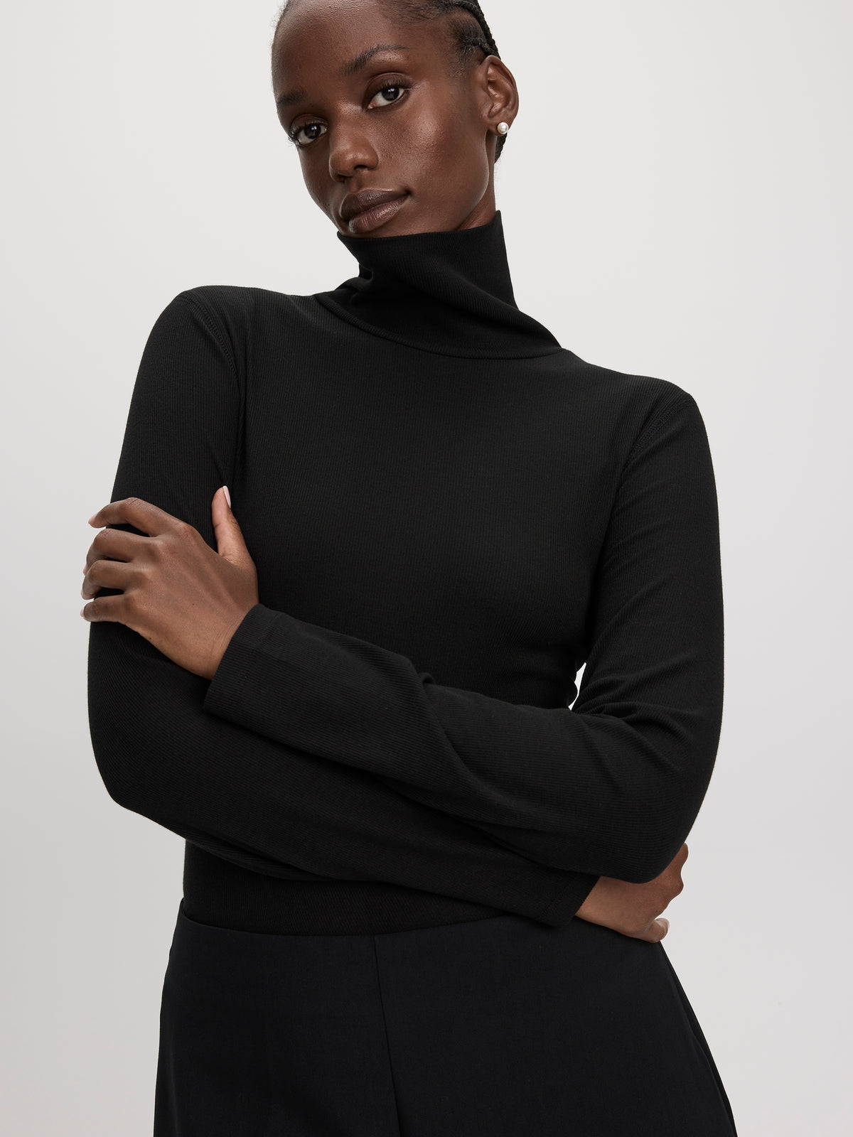Long-Sleeve Turtleneck Ribbed Top
