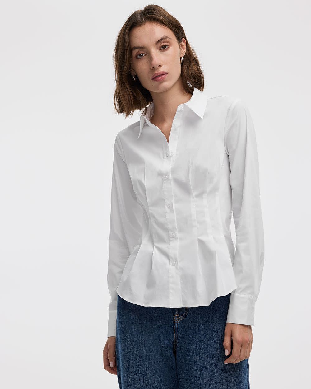 Long-Sleeve Cinched Poplin Shirt