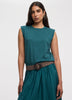 Sleeveless Crew-Neck Top with Shoulder Pads