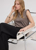 Sleeveless Crew-Neck Top with Shoulder Pads