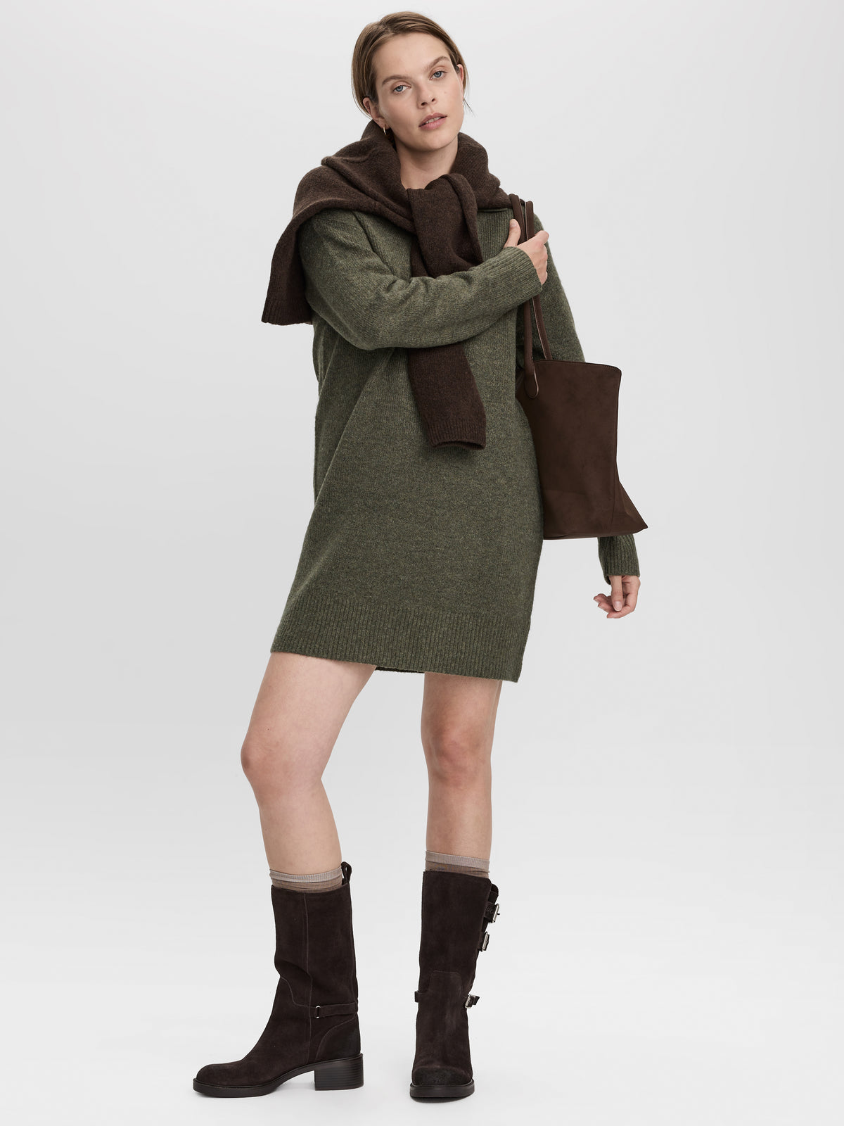 PlushSoft Long-Sleeve Mini Dress with Johnny Collar