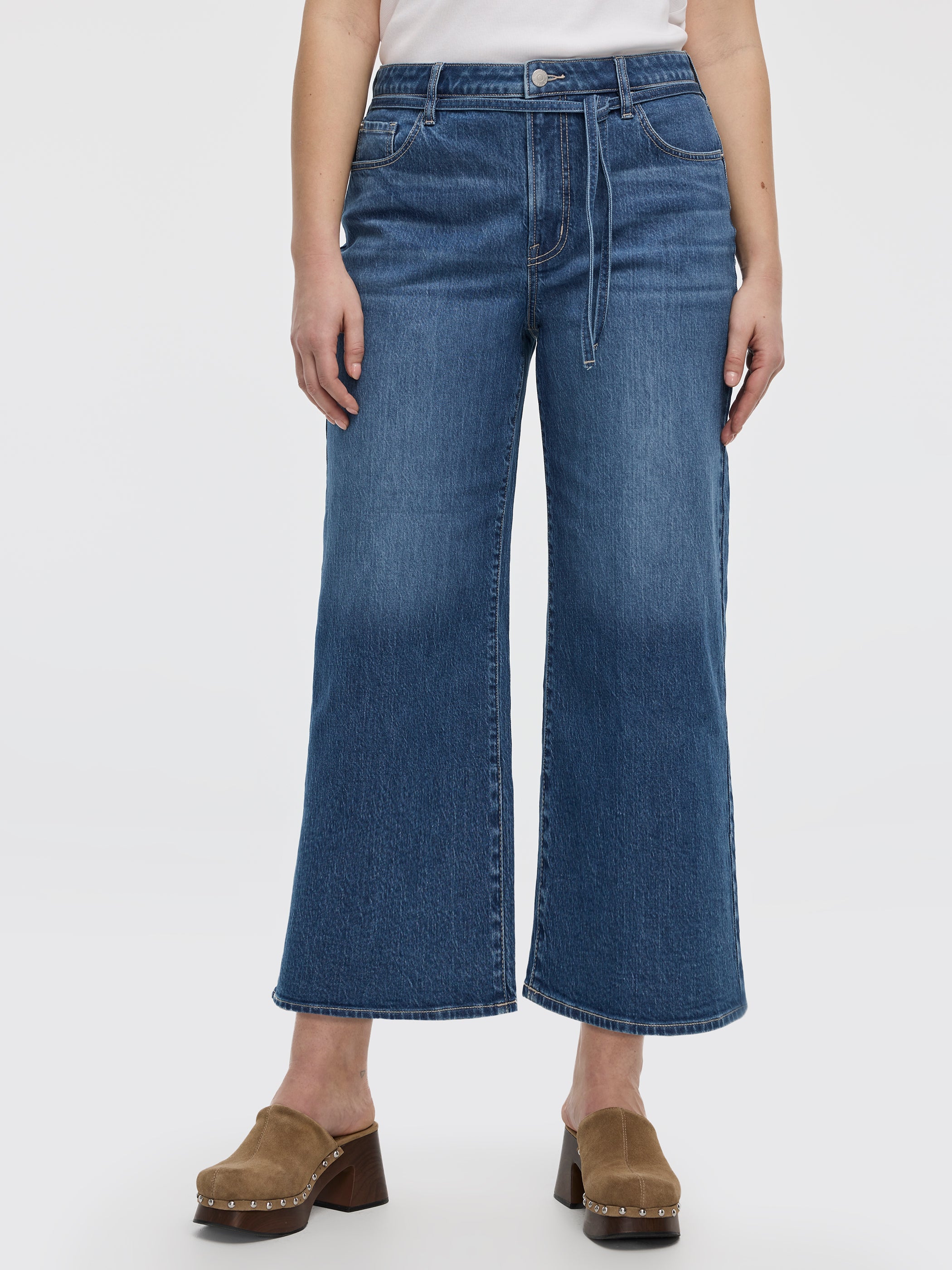Wide-Leg High-Rise Cropped Jean with Sash