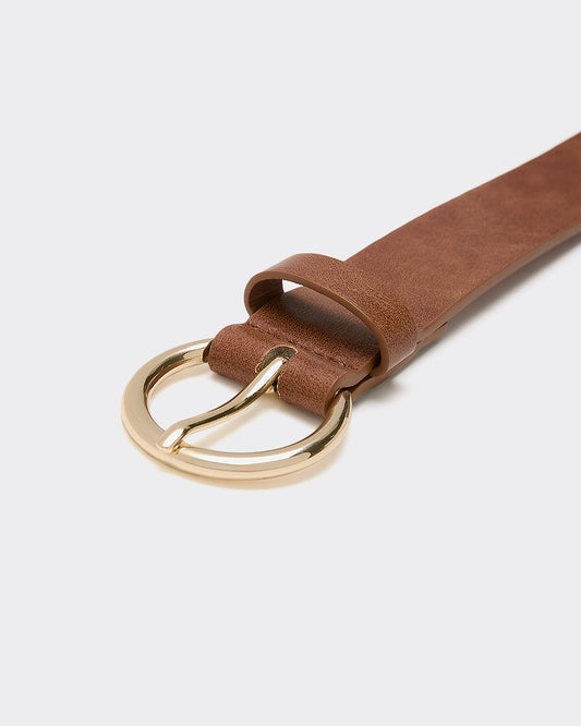 Faux Leather Belt with Round Buckle