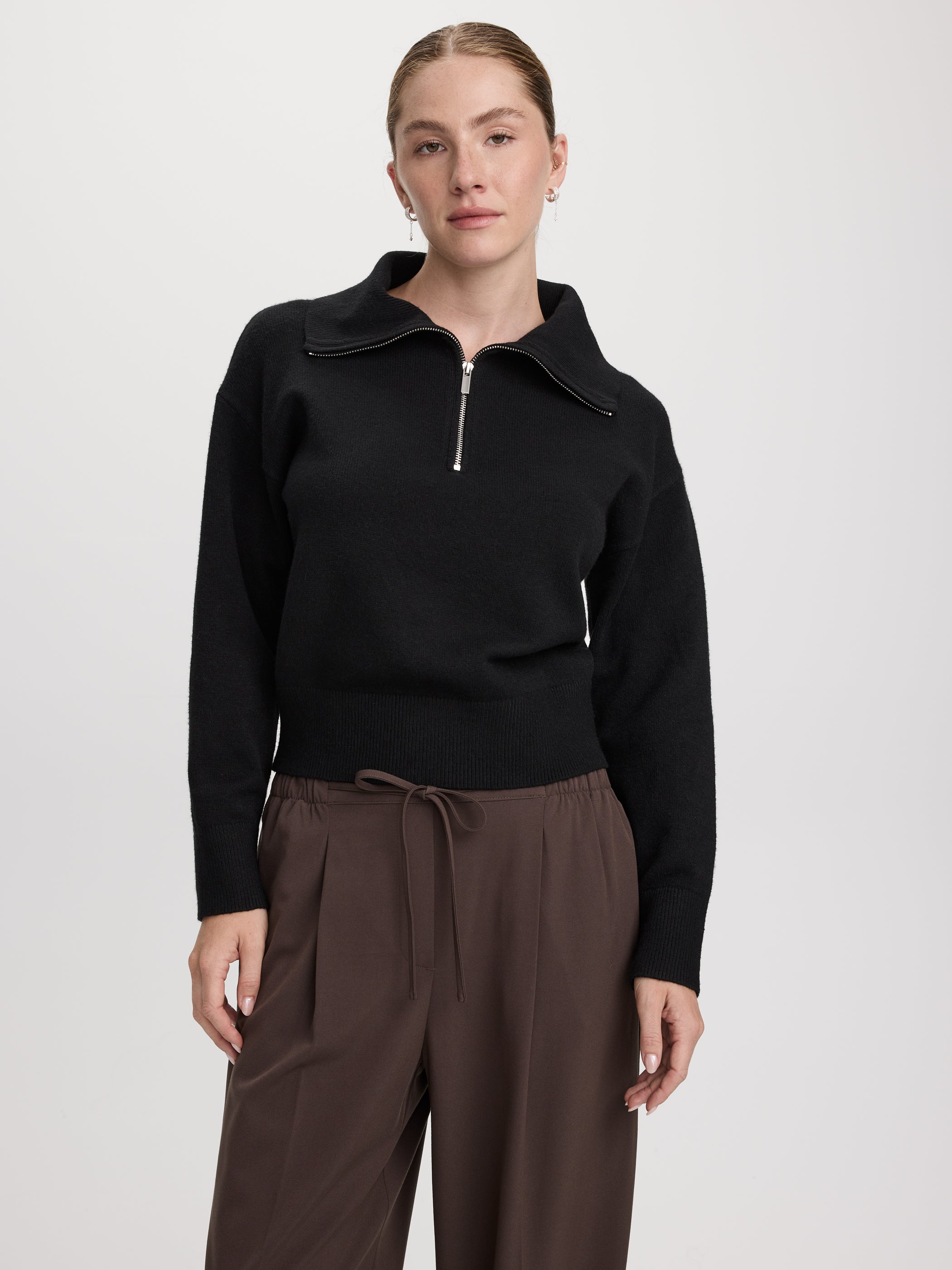 Long-Sleeve Half-Zip Mock-Neck Sweater