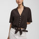 Short-Sleeve V-Neck Blouse with Self-Tie Closure