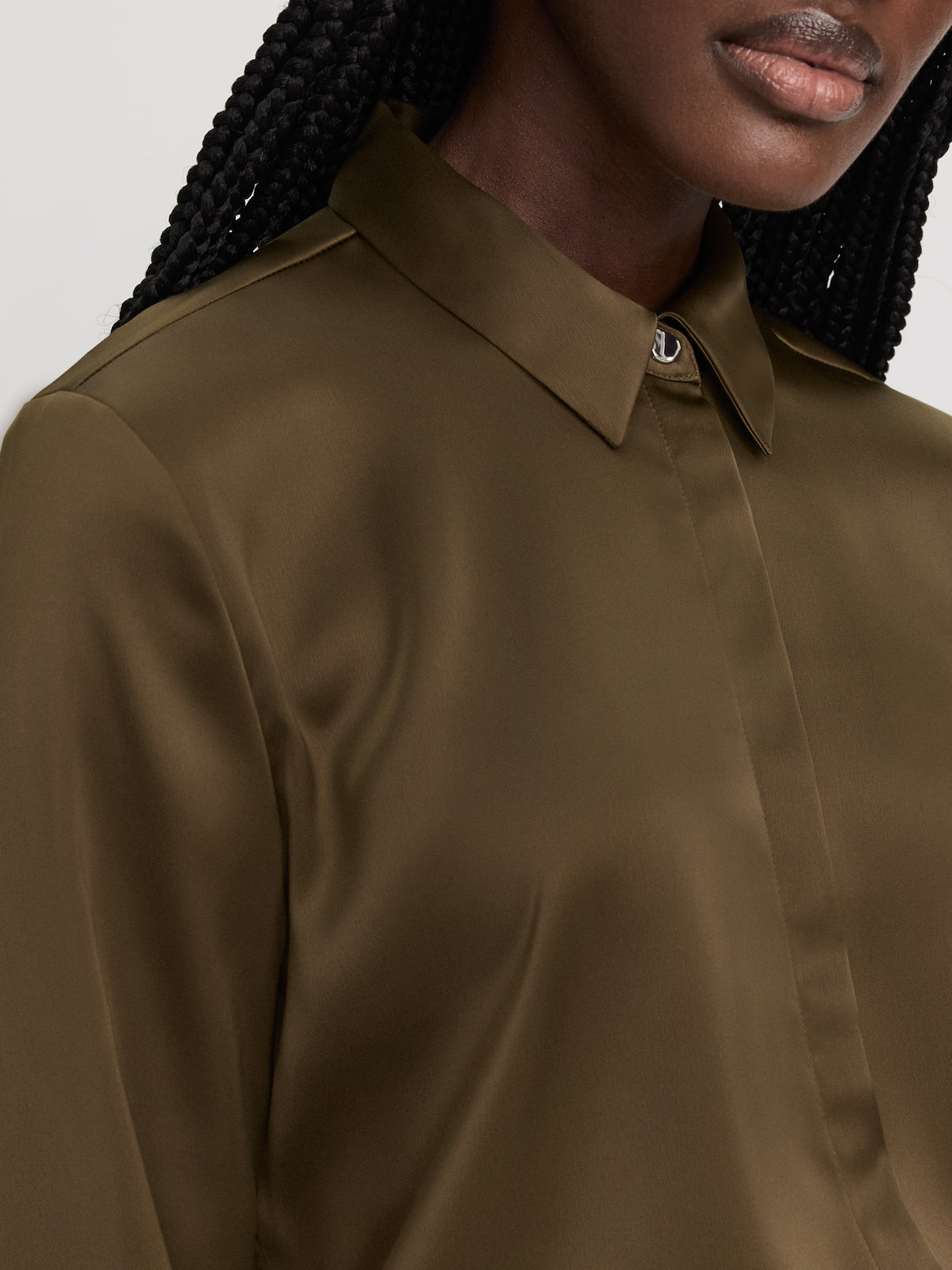 Long-Sleeve Loose Satin Blouse