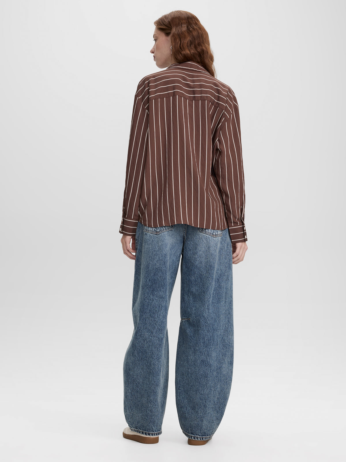 Striped Long-Sleeve Blouse with Pocket