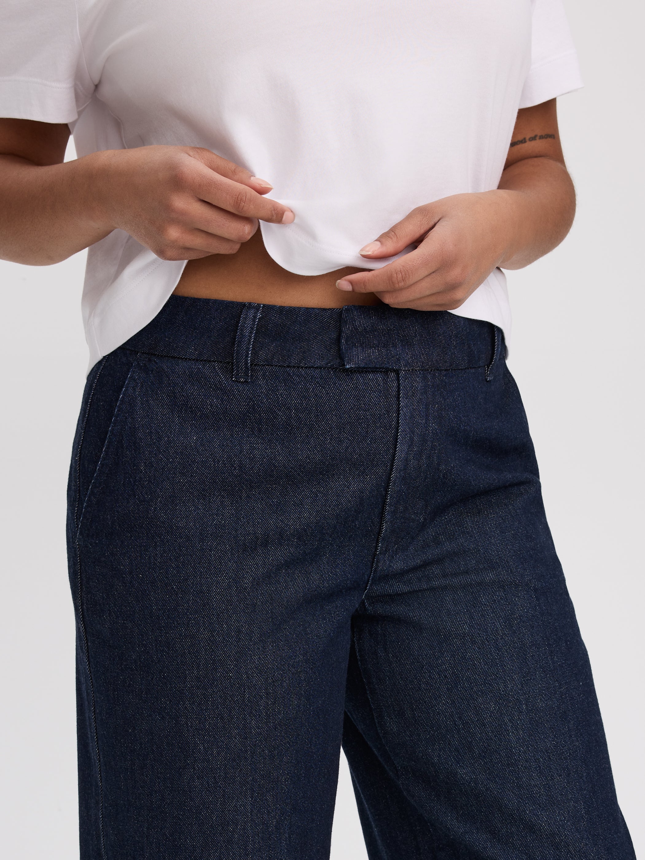 Wide-Leg Mid-Rise Denim Trousers