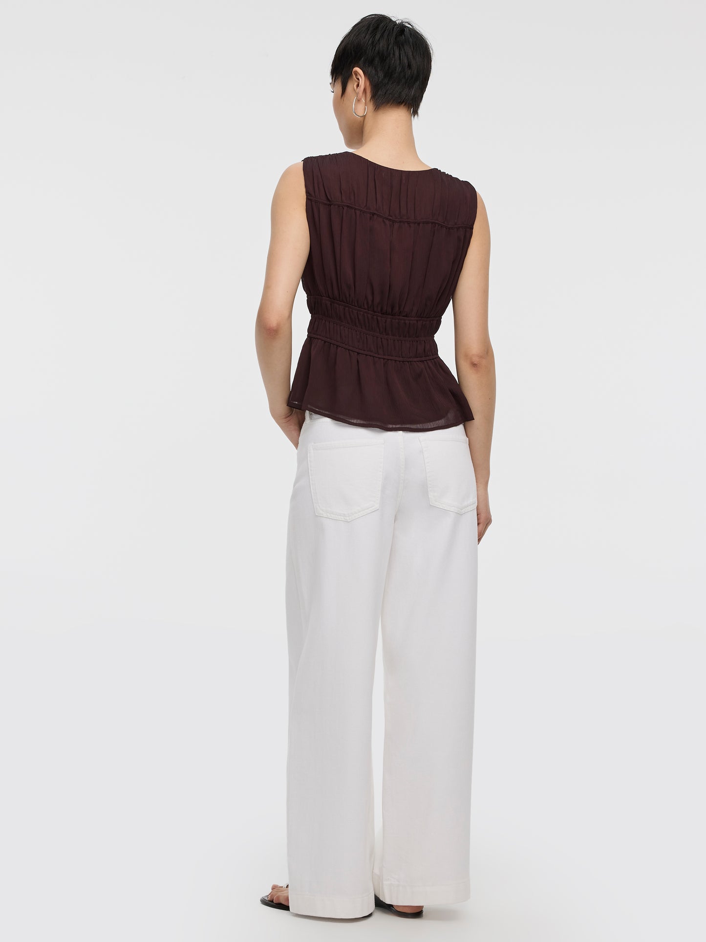 Sleeveless V-Neck Blouse with Smocked Waist