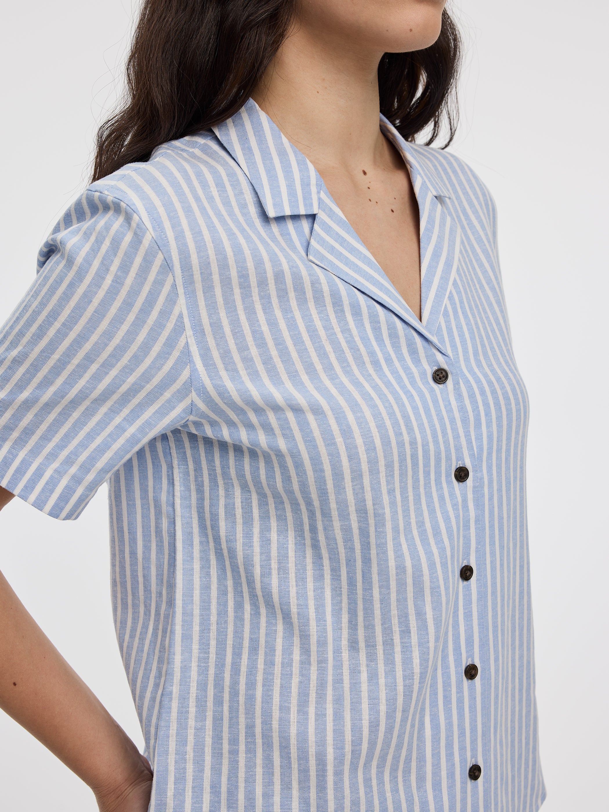 Striped Short-Sleeve Shirt with Pyjama Collar