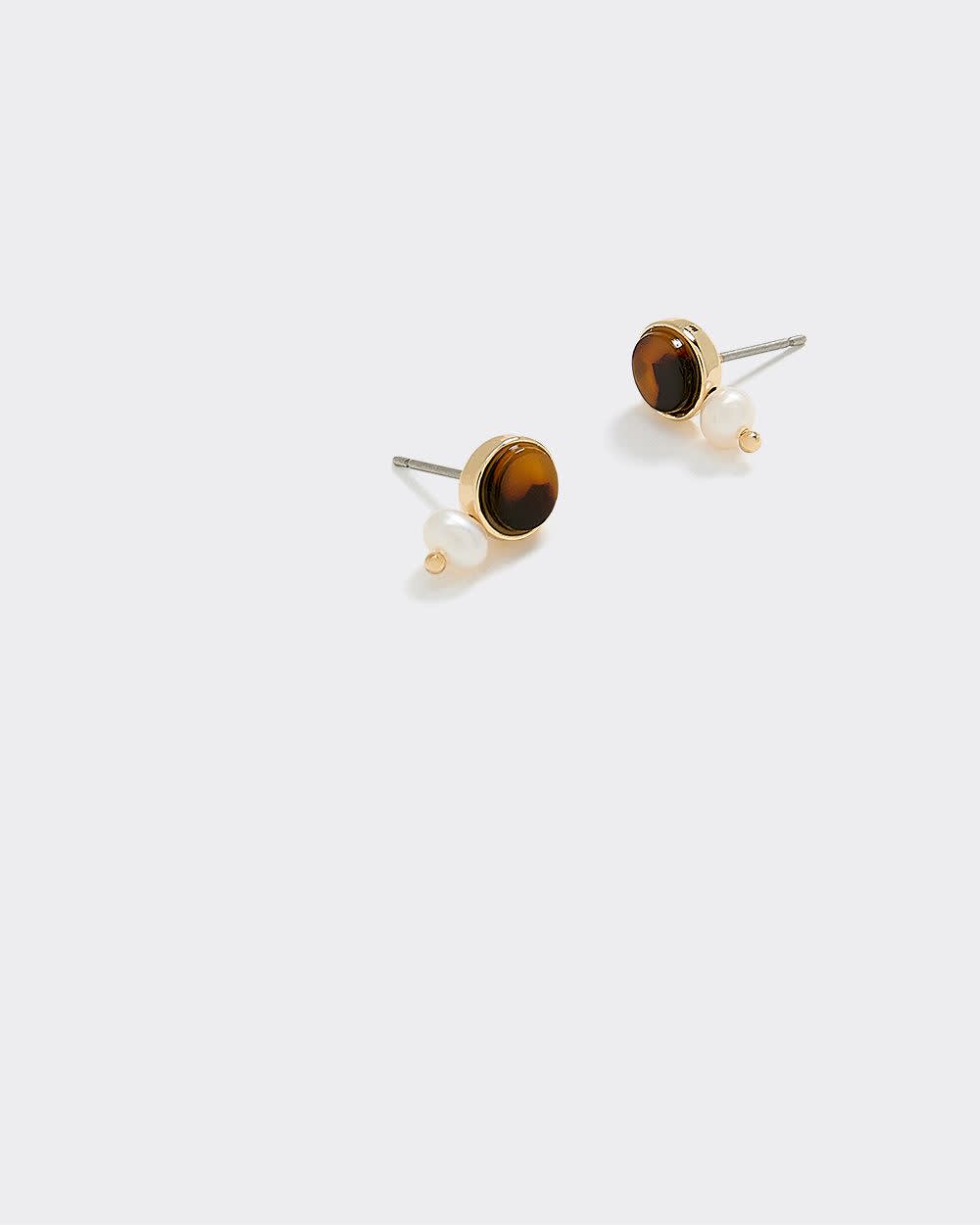 Stud Earrings with Stones and Pearls