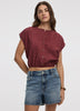 Extended-Sleeve Crew-Neck Buttoned-Down Blouse