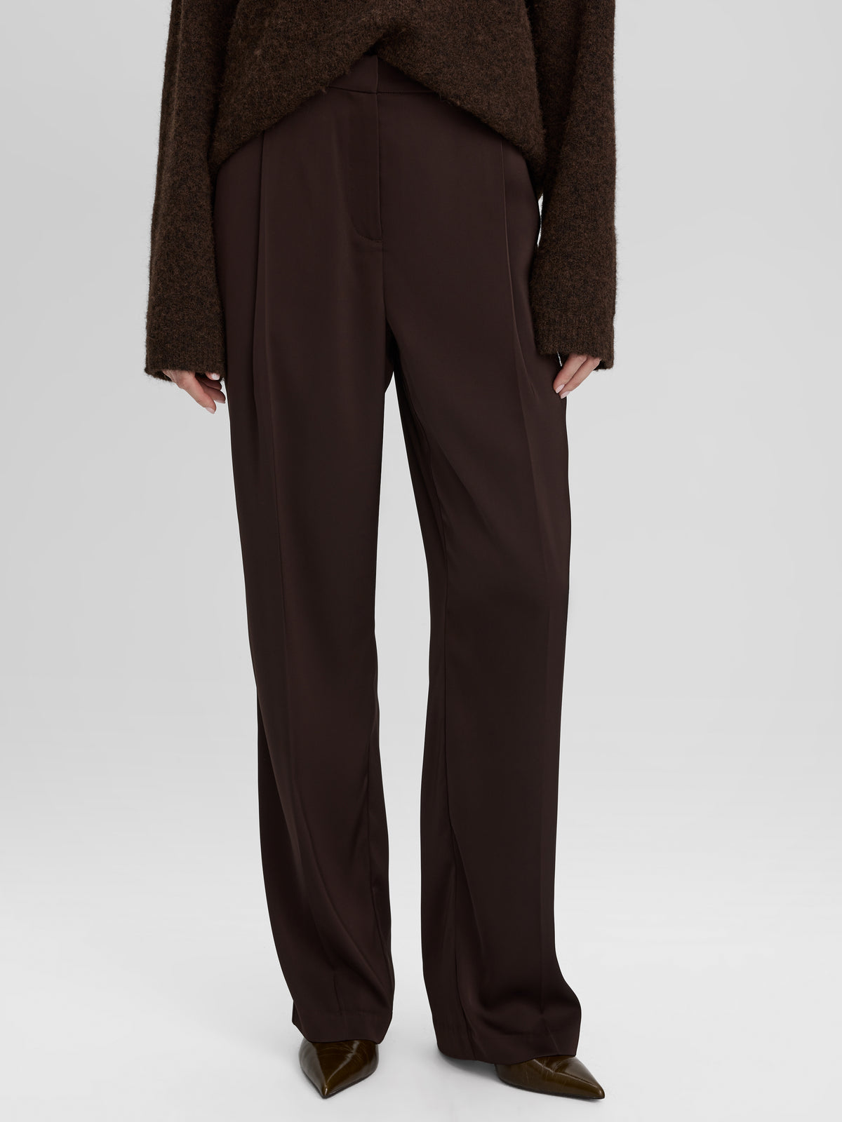 Satin Straight-Leg Mid-Rise Pants