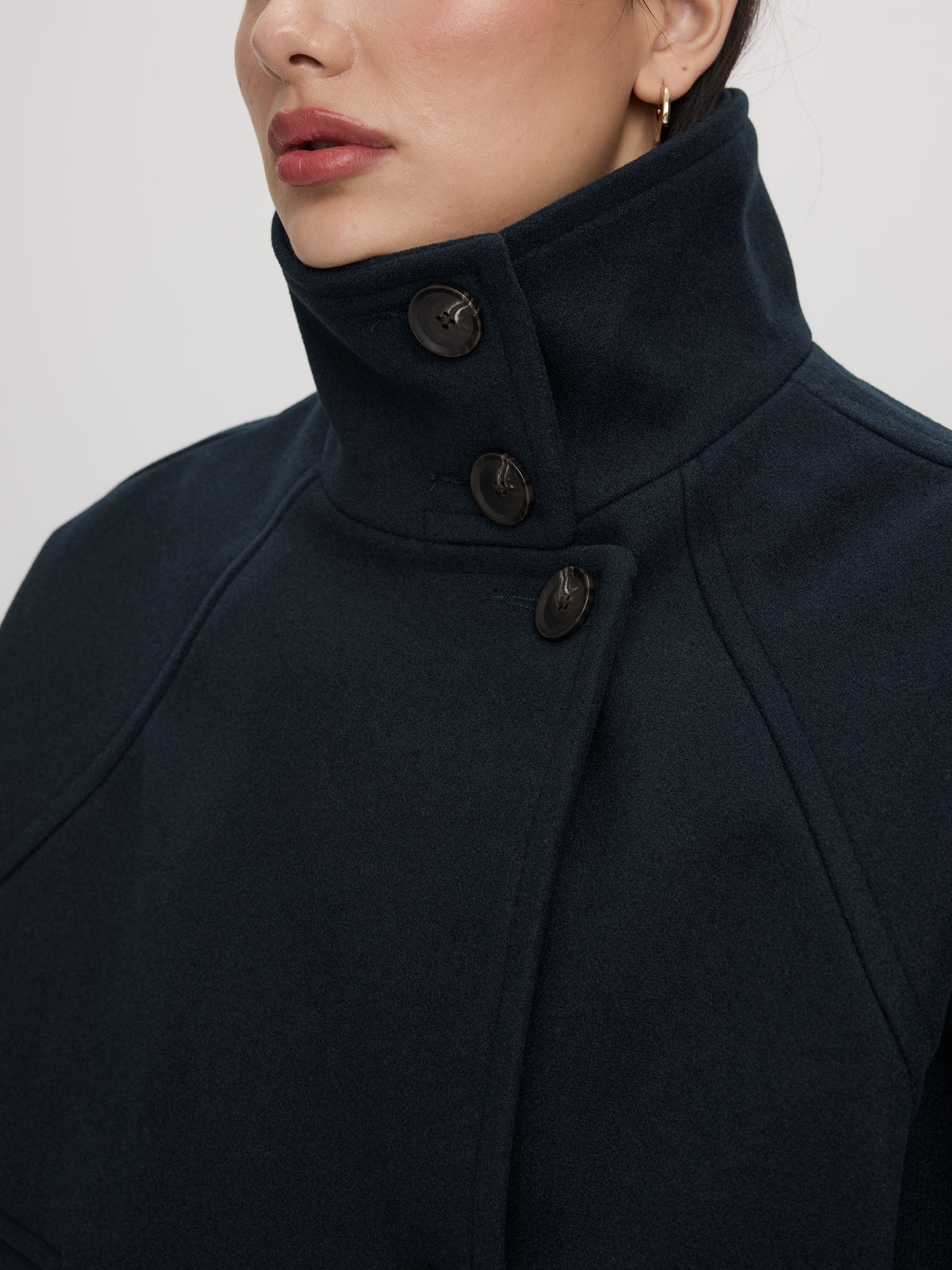 Mock-Neck Wool-Blend Coat