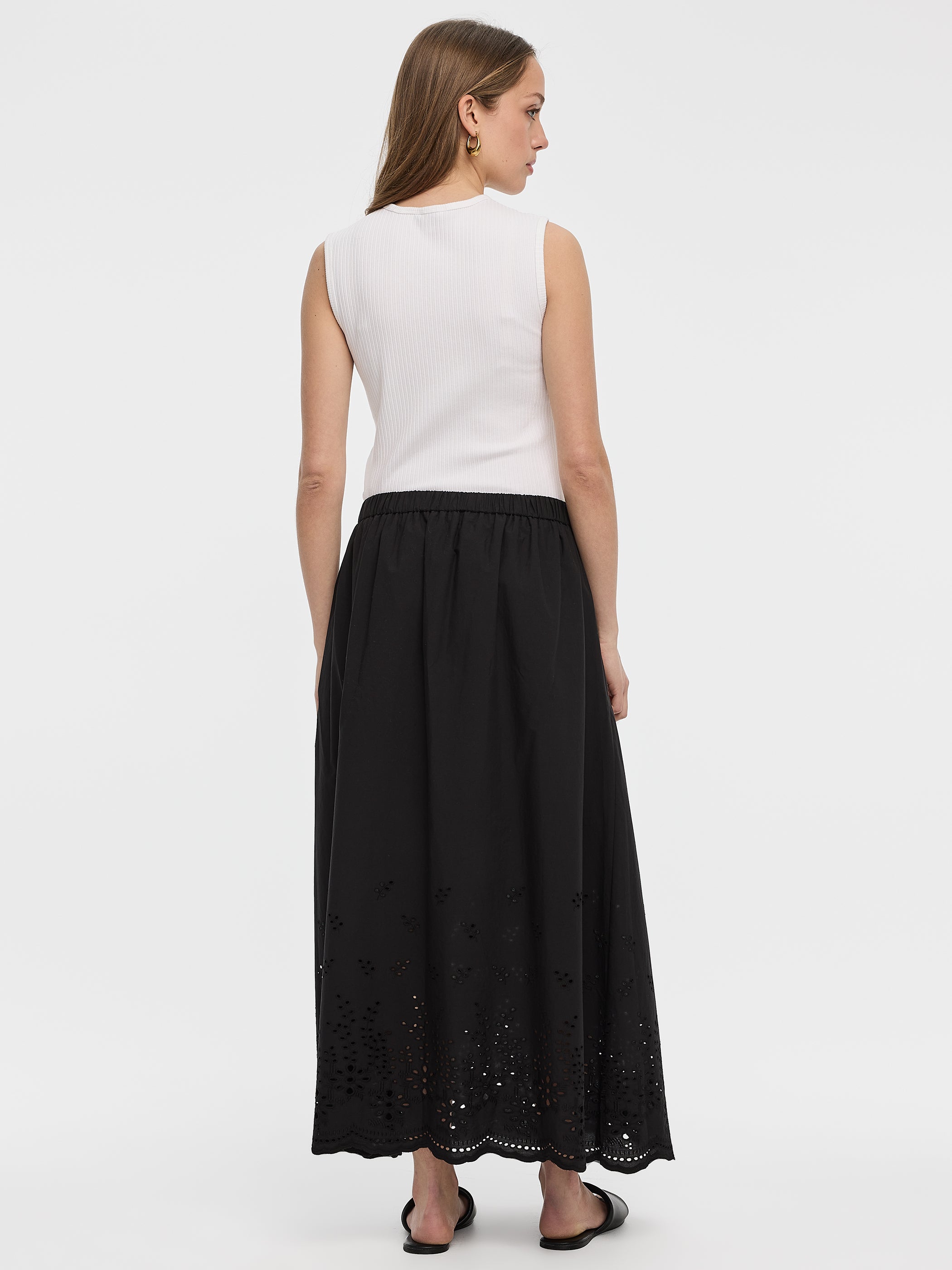 Women's Pleated Midi Skirt with Embroidered Hem – 100% Cotton