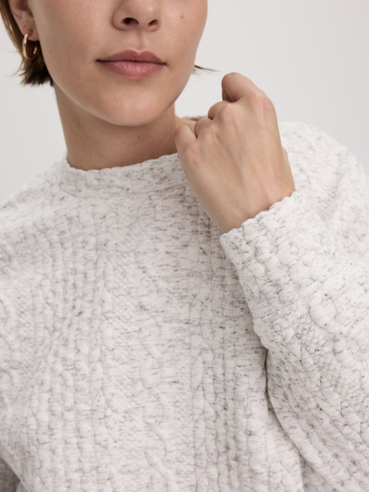 Long-Sleeve Crew-Neck Sweater with Cable Stitches