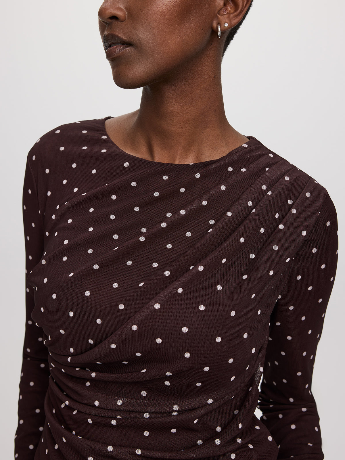 Long-Sleeve Crew-Neck Draped Top