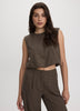 Sleeveless Crew-Neck Blouse with Shoulder Pads